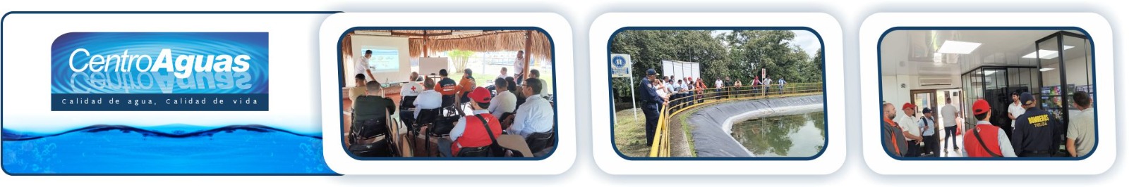 CENTROAGUAS socializó Plan de Emergencias y Contingencias ante el Consejo Municipal de Gestión del Riesgo Diseño con tres imágenes sobre la visita del Consejo Municipal del Riesgo de Tuluá