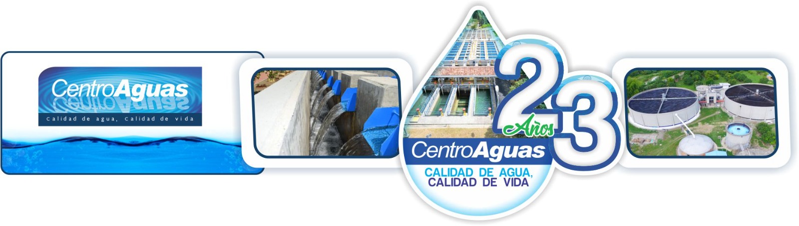 23 años entregando calidad de agua, calidad de vida a los tulueños Diseño con dos imágenes de la empresa y el logo de los 23 años