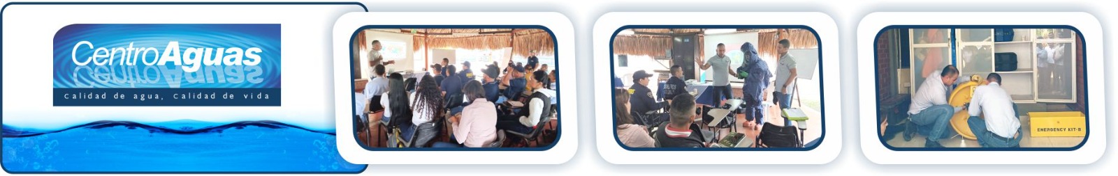 CENTROAGUAS fortalece su plan de ayuda mutua y respuesta a emergencias Diseño con tres imágenes de personal de la empresa recibiendo capacitación en manejo seguro de cloro