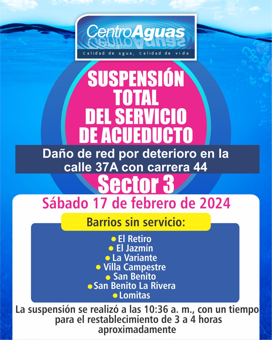 Diseño de suspensión del servicio de acueducto 