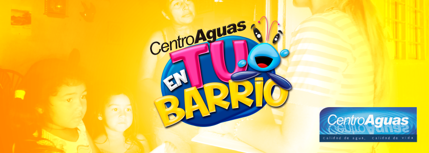 campaña CENTROAGUAS en tu Barrio, aparece Yosi quien es nuestra mascota con un texto que dice CENTROAGUAS en tu Barrio Diseño prestablecido de la campaña CENTROAGUAS en tu Barrio, aparece Yosi quien es nuestra mascota con un texto que dice CENTROAGUAS en tu Barrio