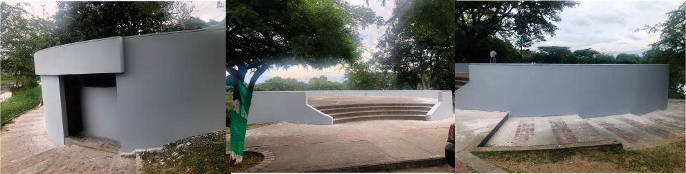 estructuras del lago chilicote pintadas Diseño de tres fotografías donde se ven las estructuras del lago chilicote pintadas