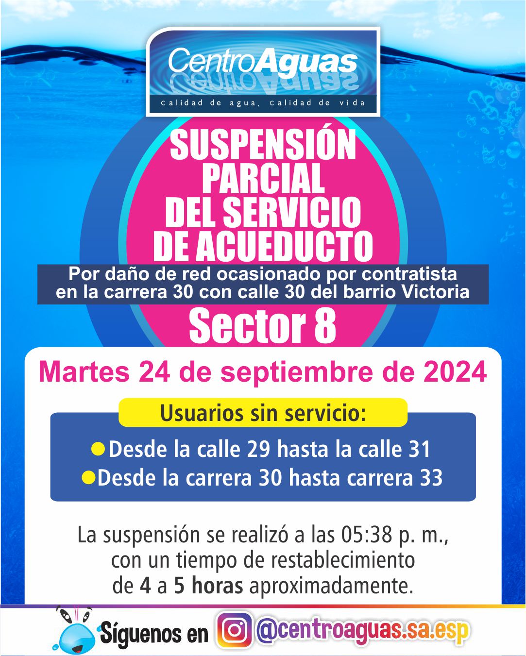 Suspensión parcial del servicio de acueducto del sector 8
