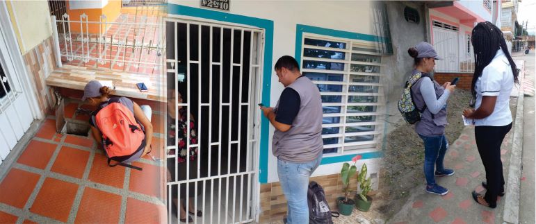 funcionarios visitando a usuarios en sus casas Tres fotografías de funcionarios visitando a usuarios en sus casas
