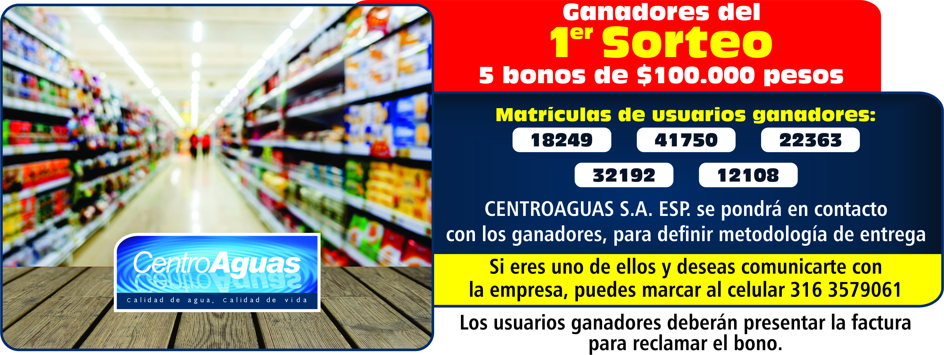 Imagen representativa informando el número de las matrículas que ganaron bonos de $100.000 en el primer sorteo
