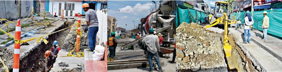 personal de obras realizando actividades de excavación Diseños de tres fotografías del personal de obras realizando actividades de excavación